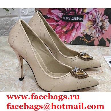 Dolce & Gabbana Heel 10.5cm Quilted Leather Devotion Pumps Beige 2021 - Click Image to Close